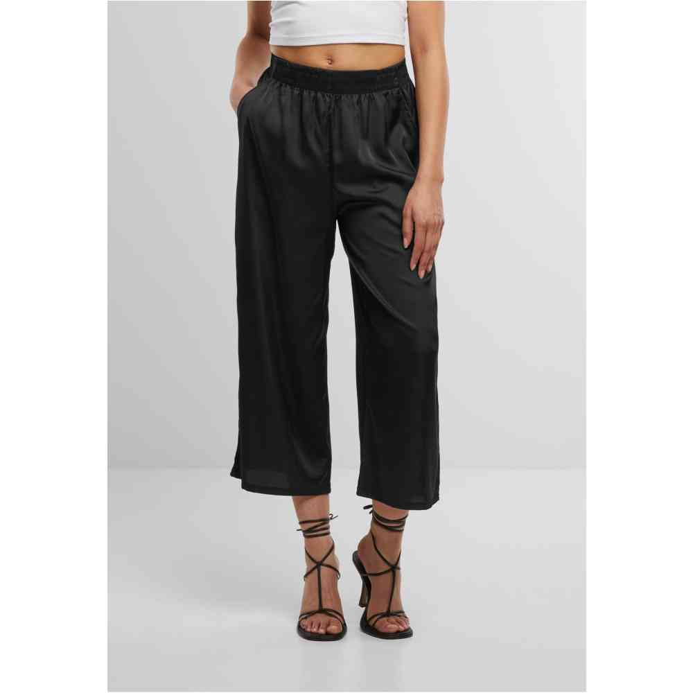 Urban Classics - Satin Wide Leg Culotte Hose - Schwarz